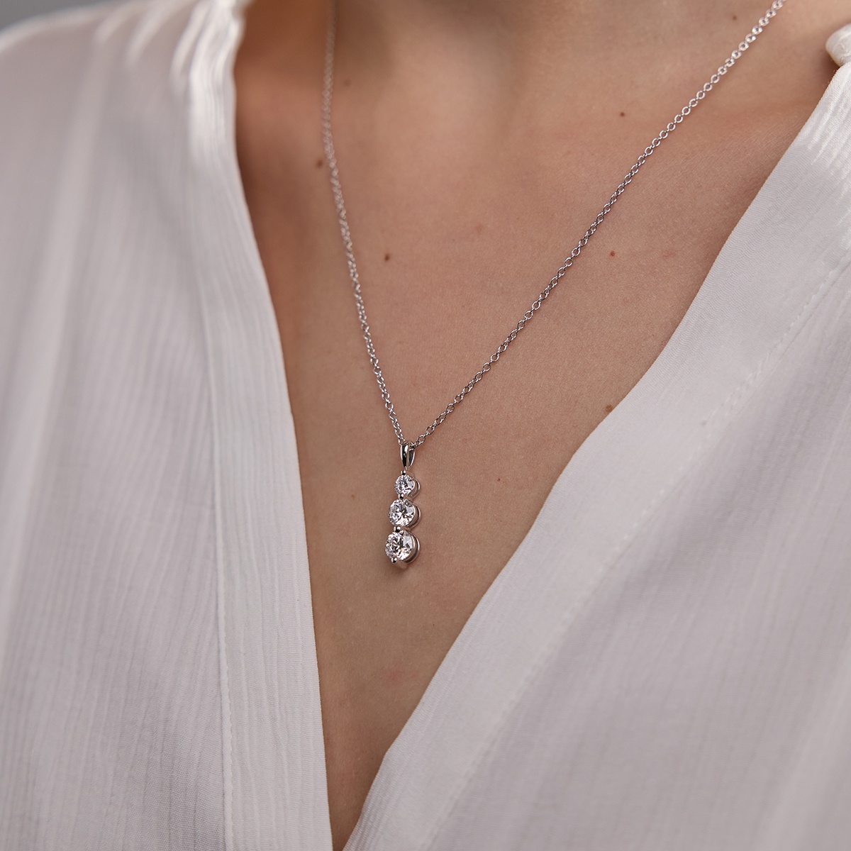 Additional Image 3 for  1 1/2 ctw Round Lab Grown Diamond Three-Stone Drop Fashion Pendant with Adjustable Chain